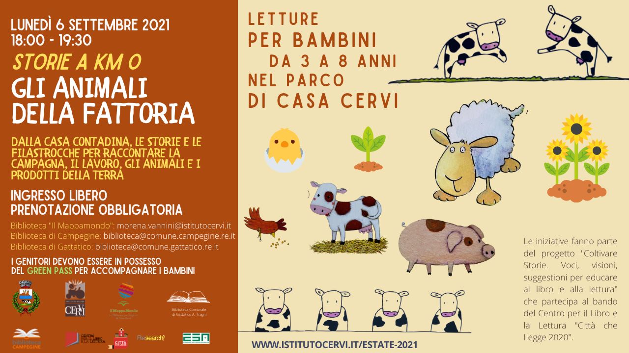 Gli animali della fattoria”: lunedì 6 settembre letture per bambini a Casa  Cervi